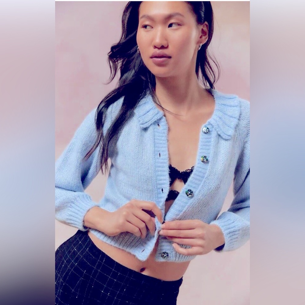 Kimchi Blue Mirabell Sparkly Urban Outfitters Exclusive Cropped Blue Cardigan M